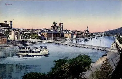 Ak Passau in Niederbayern, Donaubrücke mit Blick auf die Altstadt