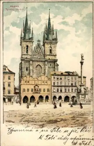 Litho Praha Prag Tschechien, Teinkirche
