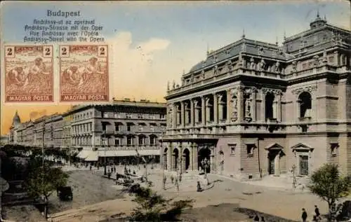 Ak Belváros Lipótváros Leopoldstadt Budapest Ungarn, Opernhaus, Straßenansicht, zwei Briefmark...