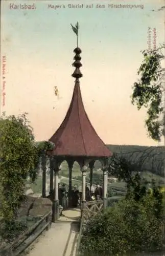 Ak Karlovy Vary Karlsbad Stadt, Mayer's Gloriet auf dem Hirschensprung
