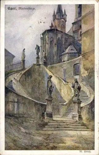 Künstler Ak Weith, Cheb Eger Region Karlsbad, Marienstiege, Kirche
