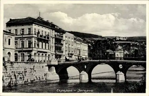 Ak Sarajevo Bosnien Herzegowina, Teilansicht mit Brücke