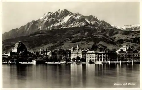 Ak Lucerne Luzern Stadt Schweiz, Luzern am See, Pilatus im Hintergrund, historische Gebäude