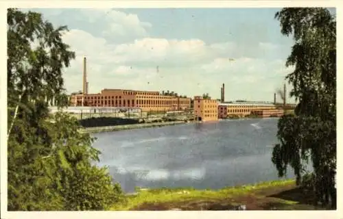 Ak Fagersta Schweden, Metallurgisches Werk, Wasseransicht, Industrieanlagen, blauer Himmel