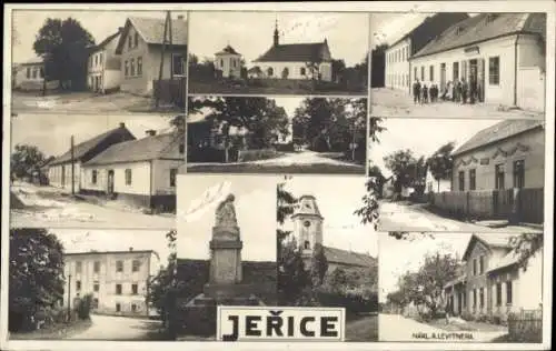 Ak Jeřice Jičín Jitschin Region Königgrätz, Detailansichten, Denkmal, Kirche, Gasthof