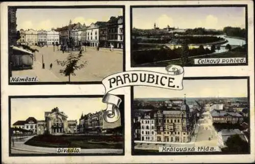 Ak Pardubice Pardubitz Stadt, Náměstí,  Gesamtansicht, Divadlo, Královská třída