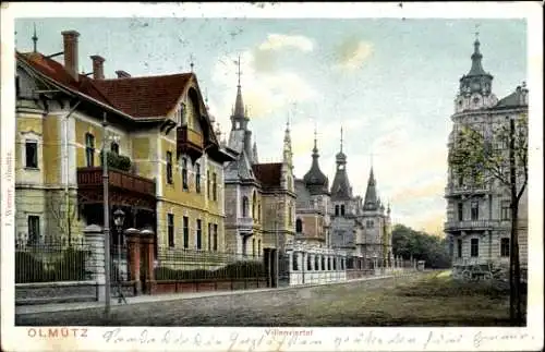 Ak Olomouc Olmütz Stadt, Villenviertel, historische Architektur, belebte Straße