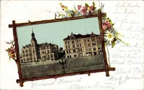 Passepartout Litho Stollberg im Erzgebirge, Straßenansicht, Rathaus