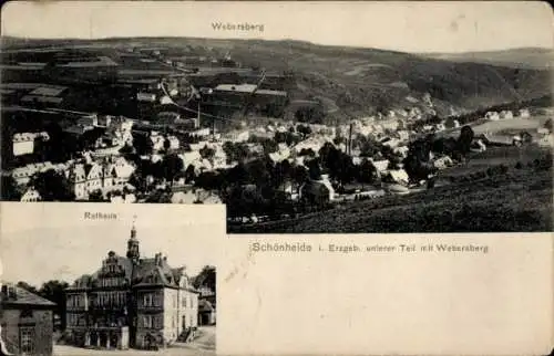 Ak Schönheide im Erzgebirge Sachsen, Rathaus, Webersberg, Schönheide i. Erzgeb., unterer Teil