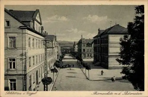 Ak Schlettau im Erzgebirge Sachsen, Bismarckstraße mit dem Bärenstein