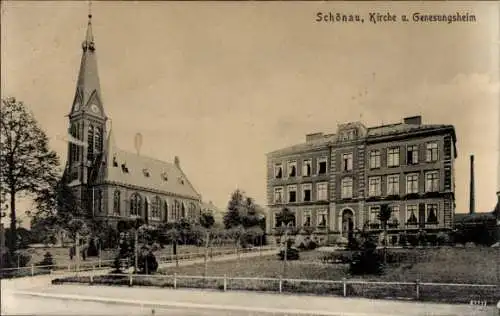 Ak Schönau Frohburg in Sachsen, Kirche, Genesungsheim