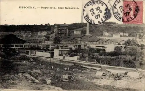 Ak Corbeil Essonne, Papeterie, Vue Générale, Landschaft, historische Industriegebäude, Postste...