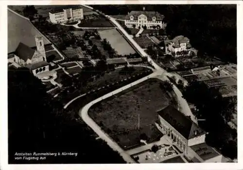 Ak Schwarzenbruck in Mittelfranken Bayern, Anstalten Rummelsberg, Fliegeraufnahme