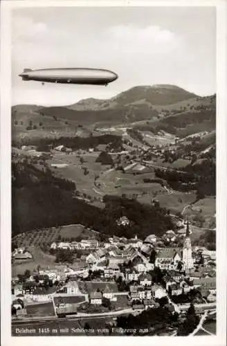 Ak Schönau im Schwarzwald, Fliegeraufnahme mit Belchen und Zeppelin