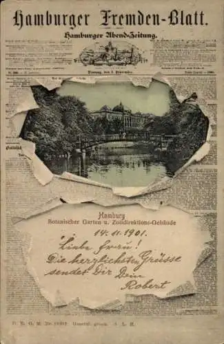 Zeitungs Ak Hamburg Mitte Neustadt, Botanischer Garten, Zolldirektions-Gebäude