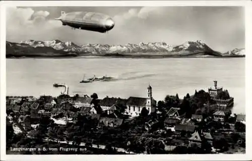 Ak Langenargen am Bodensee, Luftaufnahme, Zeppelin