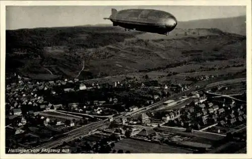 Ak Haltingen Weil am Rhein Baden, Fliegeraufnahme, Zeppelin