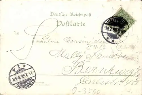 Litho Salzwedel in der Altmark, Amtsgerich, Katharinenkirche, Gymnasium, Rathaus, Steintor