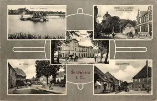 Ak Schönberg in Mecklenburg, Bahnhof, Kirche, Kriegerdenkmal, Lübecker Straße, Am Markt, Oberteich