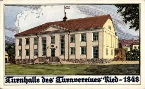 Künstler Ak Ried im Innkreis Oberösterreich, Turnhalle des Turnvereins 1848