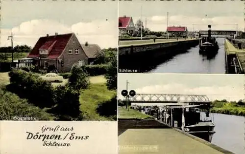 Ak Dörpen im Emsland, Schleuse, Gaststätte, Straßenbrücke B 70