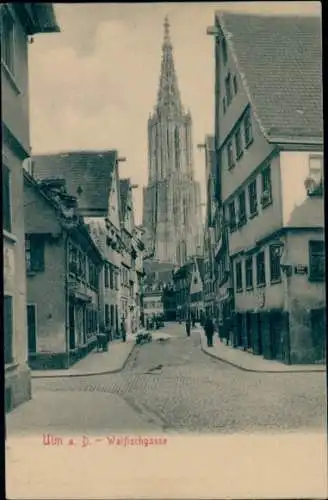 Ak Ulm an der Donau, Walfischgasse, Münsterturm