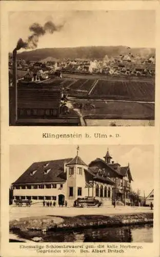 Ak Klingenstein Blaustein in Württemberg, Panorama, ehem. Schlossbrauerei, die kalte Herberge