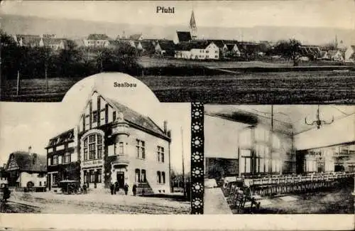 Ak Pfuhl Neu Ulm in Schwaben, Gesamtansicht, Saalbau, Saal