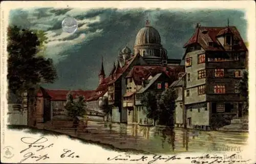 Mondschein Ak Nürnberg in Mittelfranken, An der Pegnitz, Synagoge