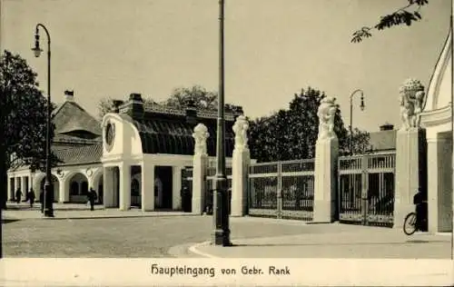 Ganzsachen Ak München, Bayerische Gewerbeschau 1912, Haupteingang von Gebrüder Rank