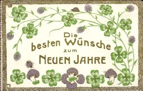 Ak Neujahrswünsche, Glücksklee, Marienkäfer, Pilze
