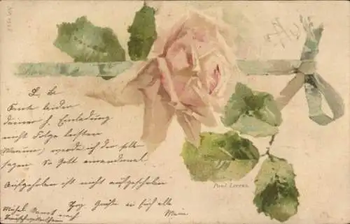 Künstler Ak Paul Lorenz, Rose, Schleife