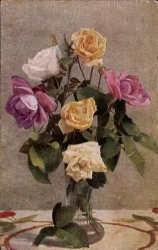 Ak Rosen in der Blumenvase, Blumen