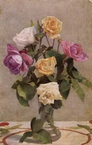 Ak Rosen in der Blumenvase, Blumen