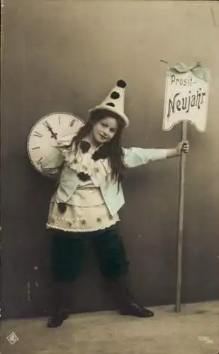 Ak Glückwunsch Neujahr, Mädchen, Uhr