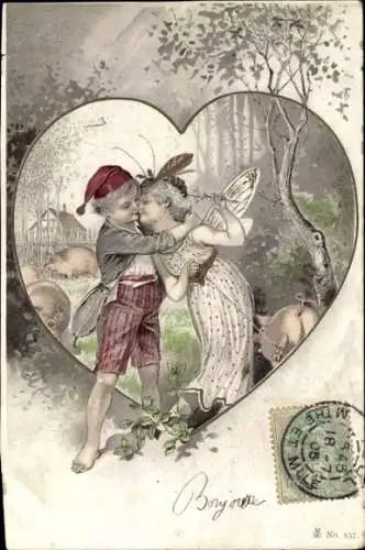 Ak Liebespaar, Elfenfrau, Kuss