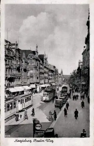 Ak Magdeburg an der Elbe, Straßenbahn auf dem Breiter Weg