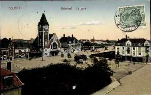 Ak Colmar Kolmar Elsass Haut Rhin, Bahnhof  La Gare, Deutsches Reich