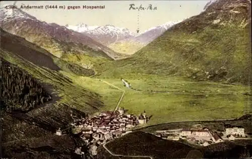 Ak Andermatt Kanton Uri, Blick gegen Hospental