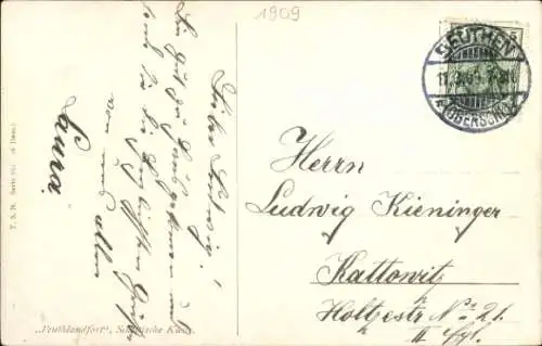 Künstler Ak Leuchtturm an der Küste Schottlands mit Segelschiff