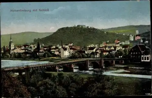 Ak Hohenlimburg Hagen in Westfalen, Hohenlimburg mit Schloss, Fluss, Böschung, viele Häuser, K...