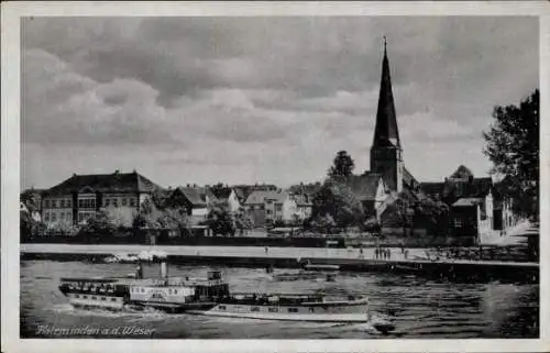 Ak Holzminden an der Weser, Holzminden an der Weser, Dampfschiff auf der Weser, Kirchturm