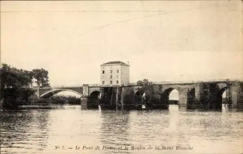 Ak Poissy Yvelines, Brücke, Fluss, Mühle