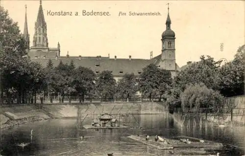 Ak Konstanz am Bodensee, Am Schwanenteich.