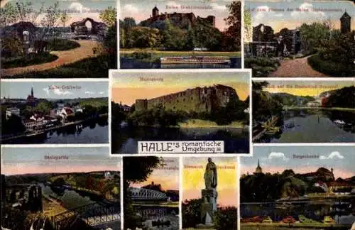 Ak Halle an der Saale, Ruine Giebichenstein, Moritzburg, Cröllwitz, Saalschloss-Brauerei