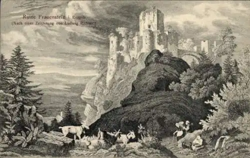 Ak Frauenstein im Erzgebirge, Ruine  nach einer Zeichnung von Ludwig Richter