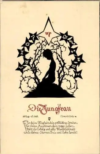 Scherenschnitt Ak Sternzeichen Jungfrau, Element Erde