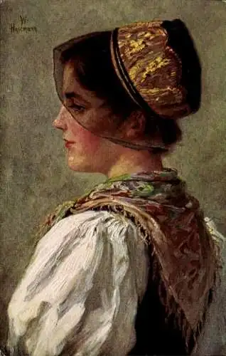 Künstler Ak Haschmann, Schwarzwald, Frau in Volkstracht, Mühlenbacherin
