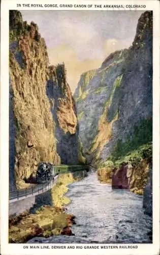 Ak Royal Gorge, Grand Canon der Arkansas, Eisenbahn