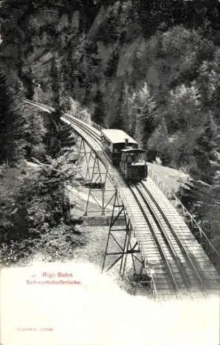 Ak Kanton Schwyz Schweiz, Rigibahn, Schnurtobelbrücke